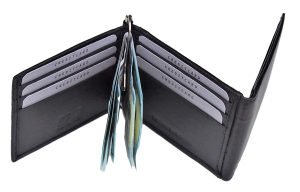 Tarjetero con money clip de cuero negro