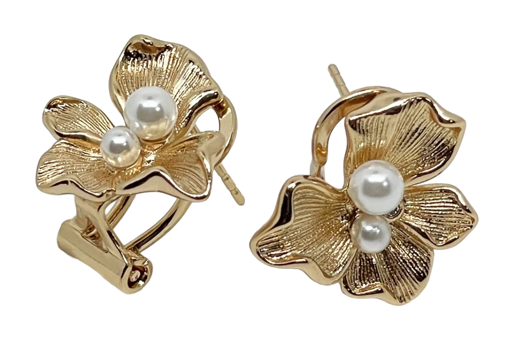 Aretes dorados de rodio de flor con brillantito