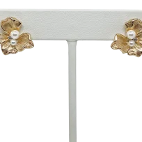 Aretes dorados de rodio de flor con brillantito-gallery-0