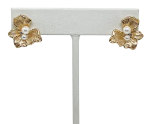 Aretes dorados de rodio de flor con brillantito-gallery-0