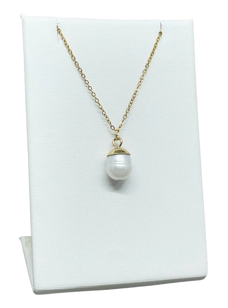 Collar dorado de acero inoxidable con perla-gallery-0