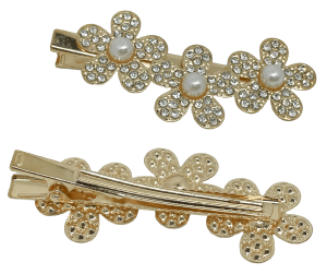 Gancho de pinza con florecitas y brillantitos