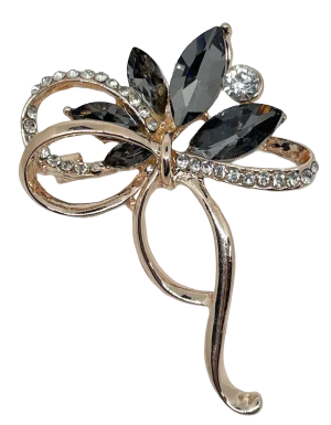 Prendedor dorado con gris de piedras brillantes
