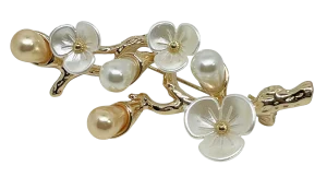 Prendedor dorado y beige con florecitas
