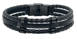 Pulsera negra de cuerina de tres hilos
