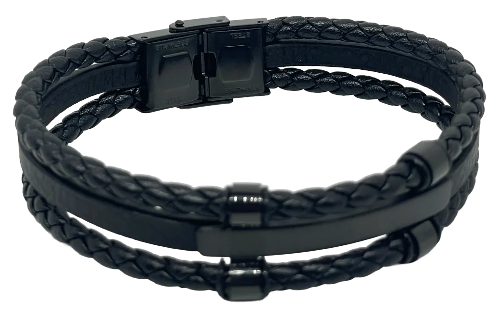 Pulsera negra de cuerina de tres hilos-gallery-0