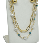 Set collar y aretes dorado ojo turco