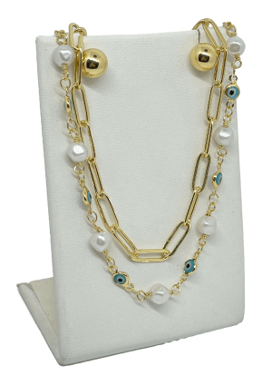 Set collar y aretes dorado ojo turco