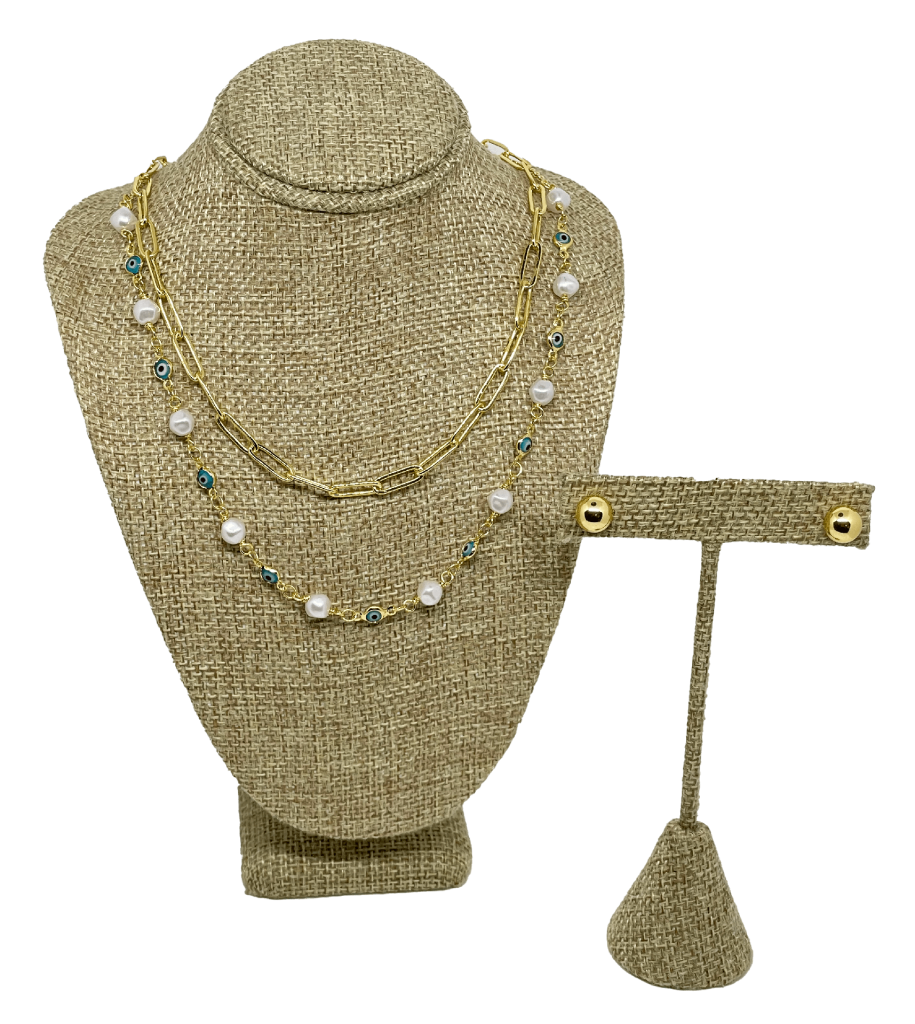 Set collar y aretes dorado ojo turco-gallery-0