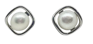 Aretes plateados con perla - chapa S925