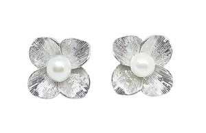 Aretes de flor con perla - Chapa S925