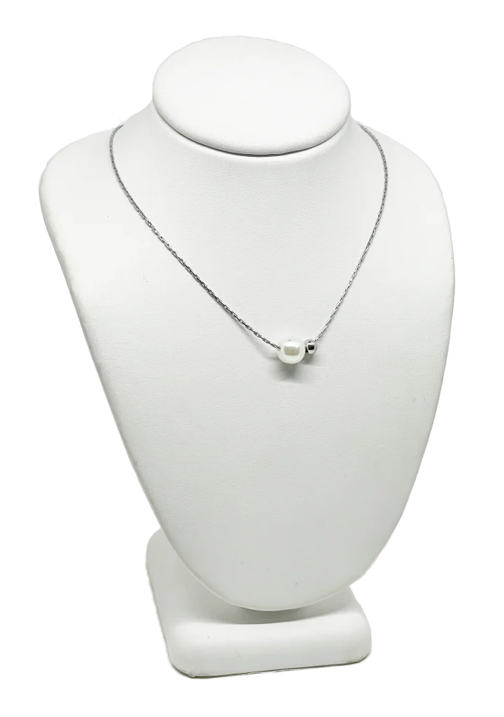 Cadena plateada de acero inoxidable con perla-gallery-0