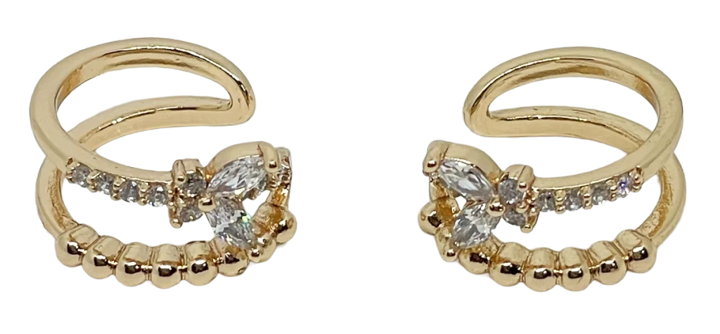 Earcuffs dorados con brillantitos de rodio