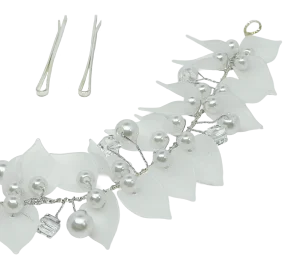 Enredadera blanca con hojas y perlas-gallery-0
