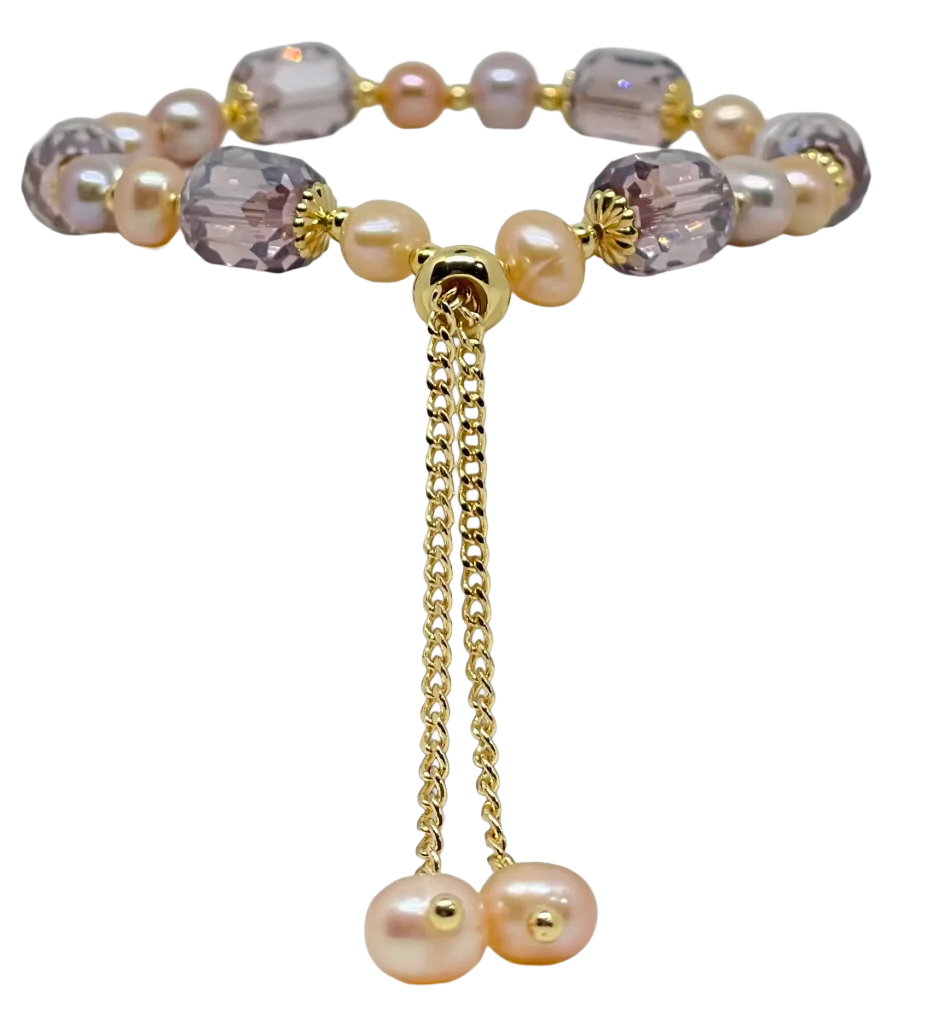 Pulsera ajustable con perlas lilas-gallery-0
