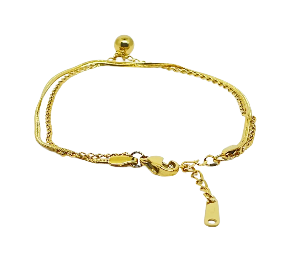 Pulsera dorada de acero inoxidable de 2 hilos-gallery-0