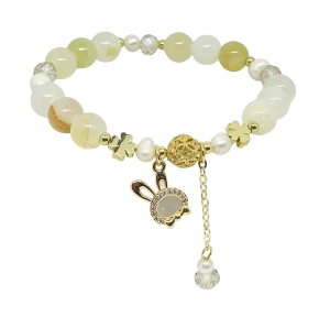 Pulsera elástica de vidrio con dije de conejo