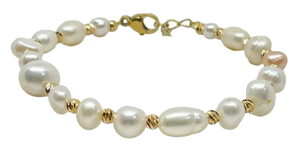 Rebajada-Pulsera ajustable con perlas blancas
