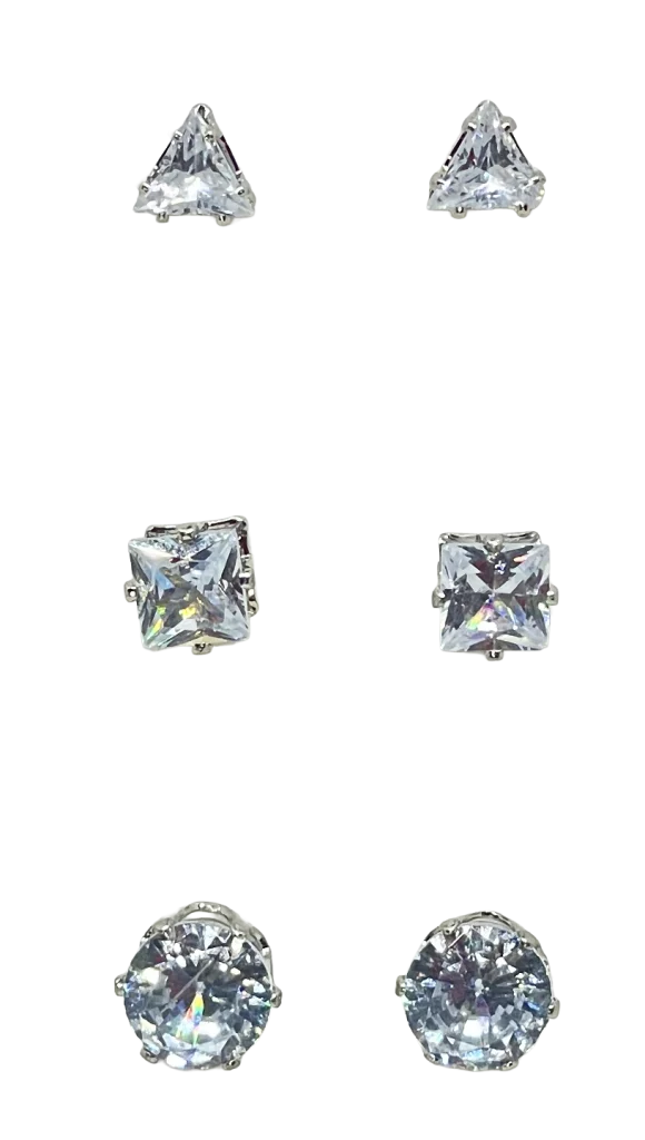Arete de Zirconio x tres Plateado de Fantasía
