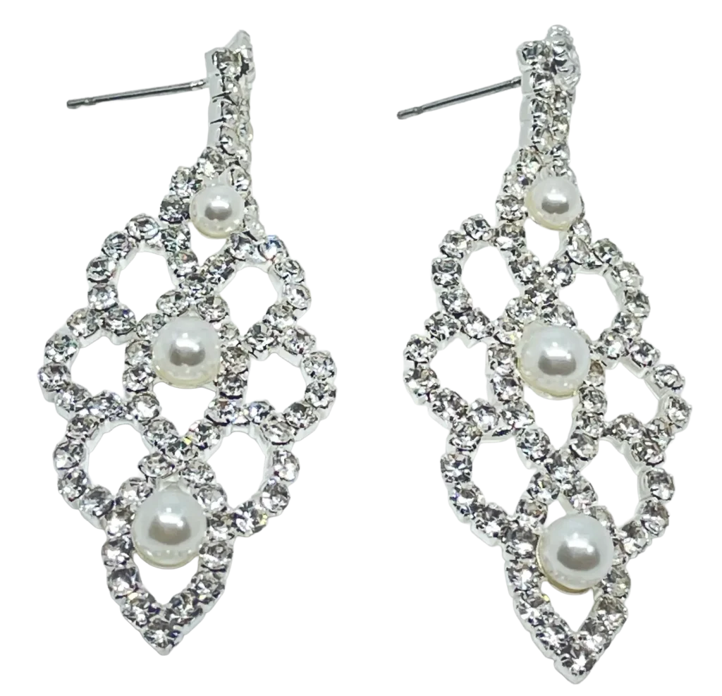 Aretes de Brillantitos Plateados con Perlas-gallery-0