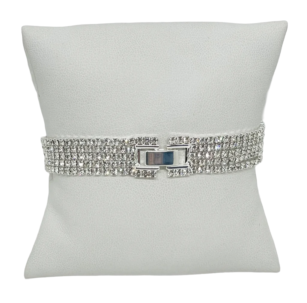 Pulsera plateada de 5 hilos con brillantitos-gallery-0