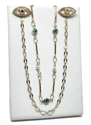 Set de collar y aretes de ojo turco en dorado y azul