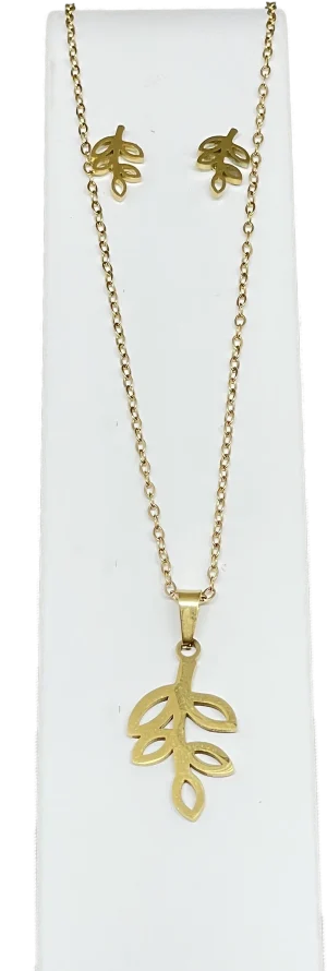 Set de collar y aretes dorado de acero inoxidable