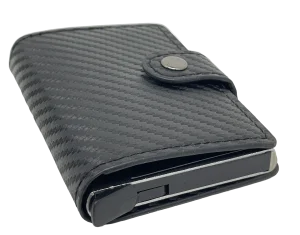 Tarjetero automático negro de cuerina RFID