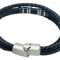 Pulsera Negra de cuerina 3 hilos-gallery-0