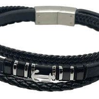 Pulsera Negra de cuerina 3 hilos