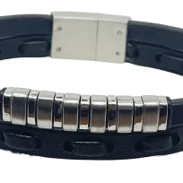 Pulsera negra de cuerina 2 hilos