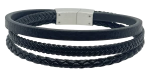 Pulsera negra de cuerina 3 hilos