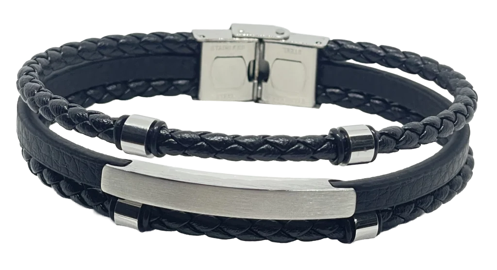 Pulsera negra de cuerina 3 hilos