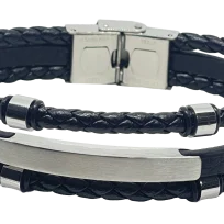 Pulsera negra de cuerina 3 hilos