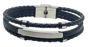 Pulsera negra de cuerina 3 hilos