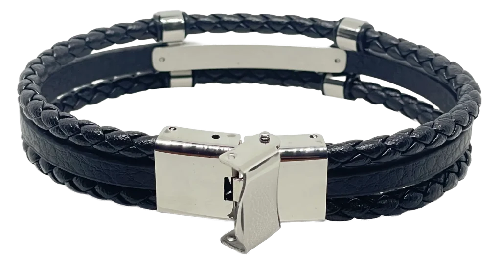 Pulsera negra de cuerina 3 hilos-gallery-0