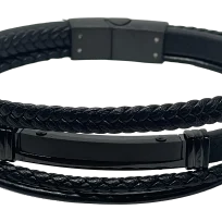 Pulsera negra de cuerina 4 hilos