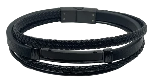 Pulsera negra de cuerina 4 hilos
