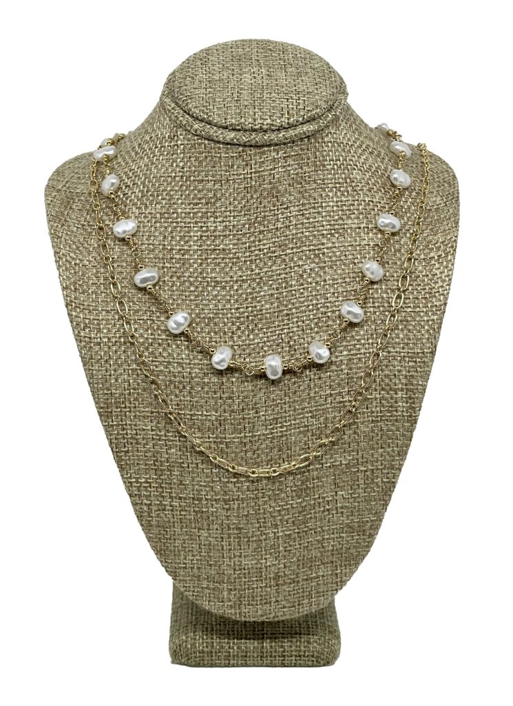 Collar dorado de 2 hilos con perlas-gallery-0