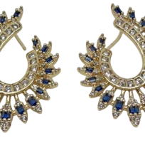 Aretes dorados de rodio con brillantitos azules