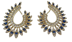Aretes dorados de rodio con brillantitos azules