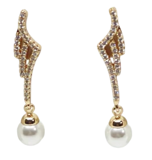 Aretes dorados de rodio con brillantitos y perla