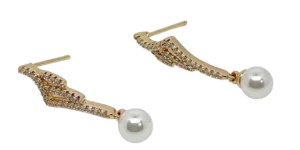 Aretes dorados de rodio con brillantitos y perla-gallery-0