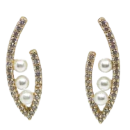 Aretes dorados de rodio con perlas y brillantitos