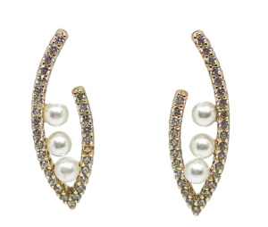 Aretes dorados de rodio con perlas y brillantitos