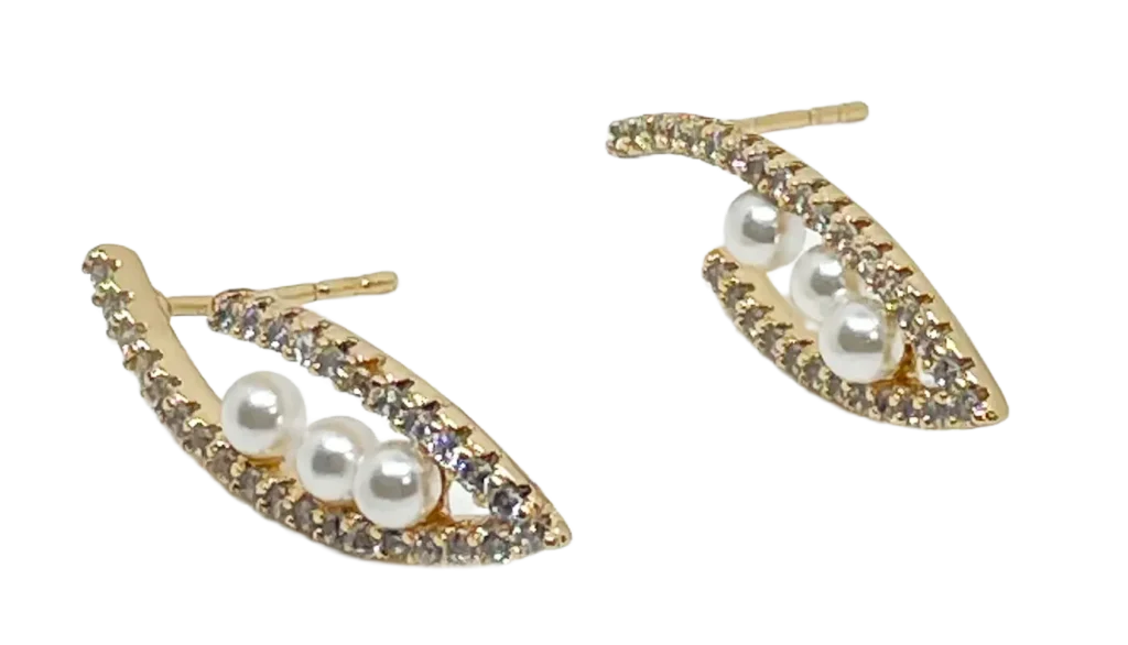 Aretes dorados de rodio con perlas y brillantitos-gallery-0
