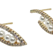 Aretes dorados de rodio con perlas y brillantitos-gallery-0