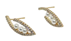 Aretes dorados de rodio con perlas y brillantitos-gallery-0