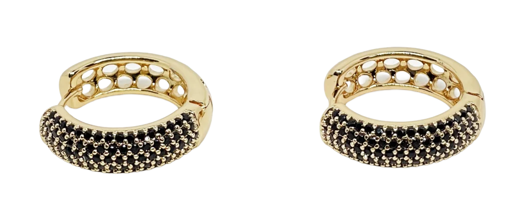 Argollas de rodio con brillantitos negros