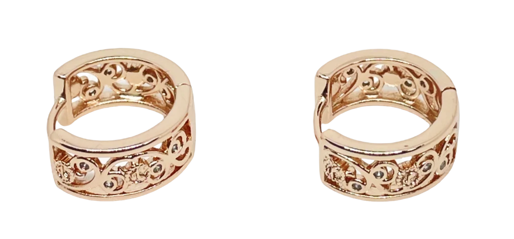 Argollas de rodio gold rose  con brillantitos
